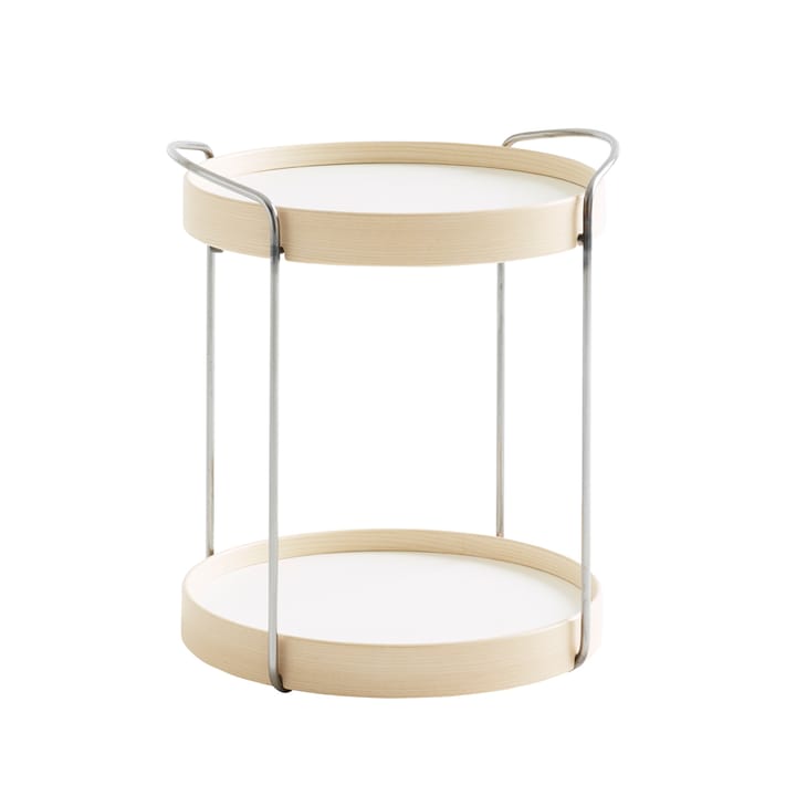 Trayo brettbord Ø40 cm laminat - Hvit, kromunderstell, askkant - Karl Andersson & Söner