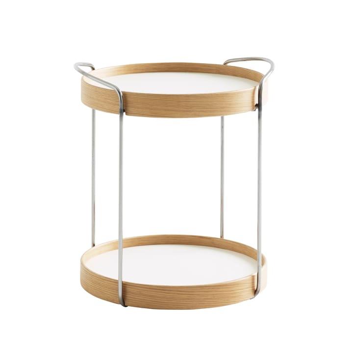 Trayo brettbord Ø40 cm laminat - Hvit, kromunderstell, eikkant - Karl Andersson & Söner
