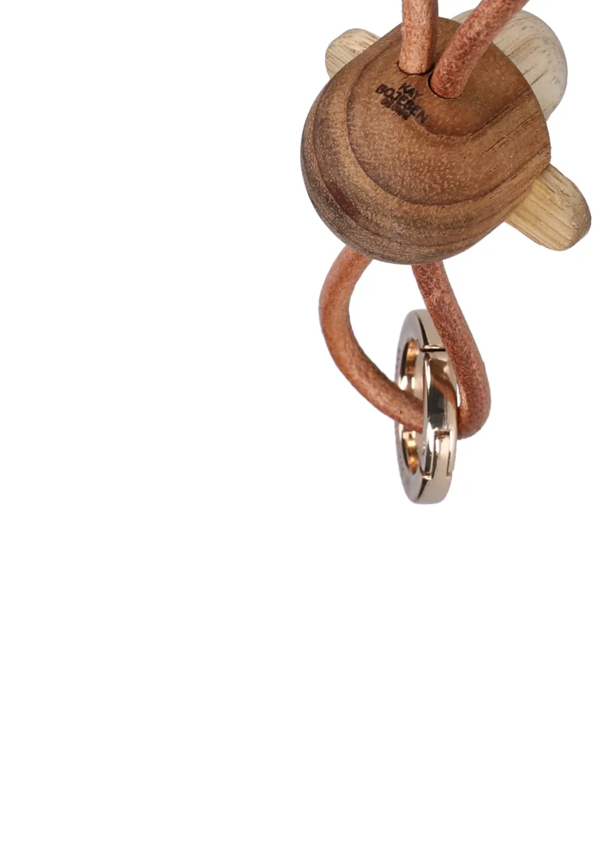 Kaj Bojesen nøkkelring, Ape, Teak-limbatre, natur lær Kay Bojesen Denmark