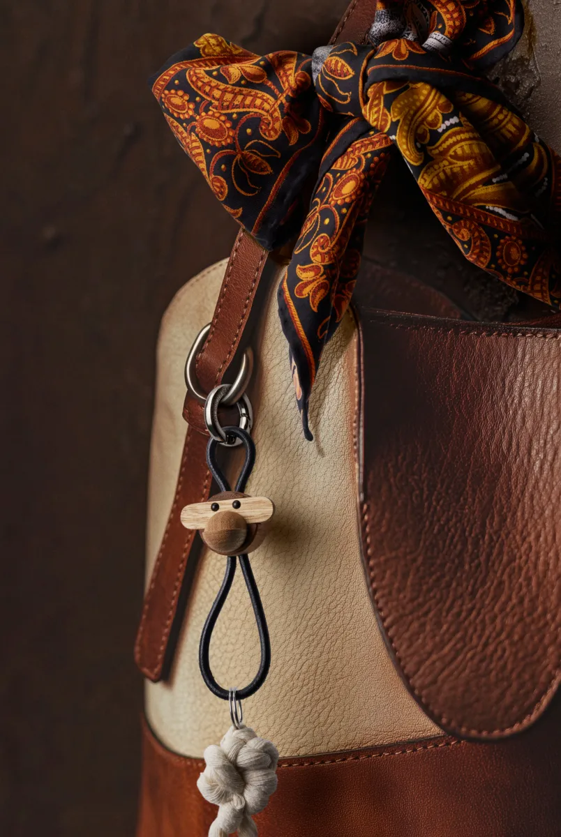 Kaj Bojesen nøkkelring, Ape, Teak-limbatre, svart lær Kay Bojesen Denmark