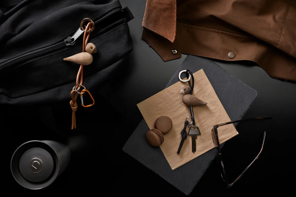 Kaj Bojesen nøkkelring, Fugl, Eik, natur lær Kay Bojesen Denmark