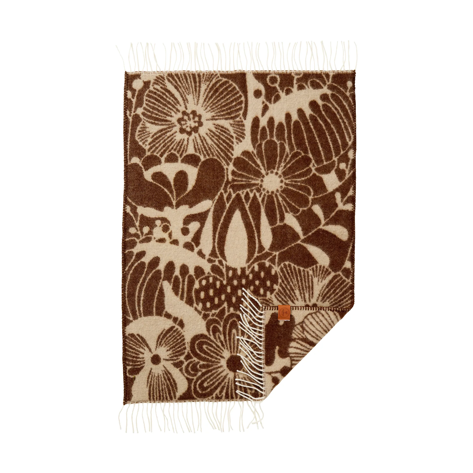 Blomranka barnepledd, Brown-beige, 65x110 cm Klippan Yllefabrik