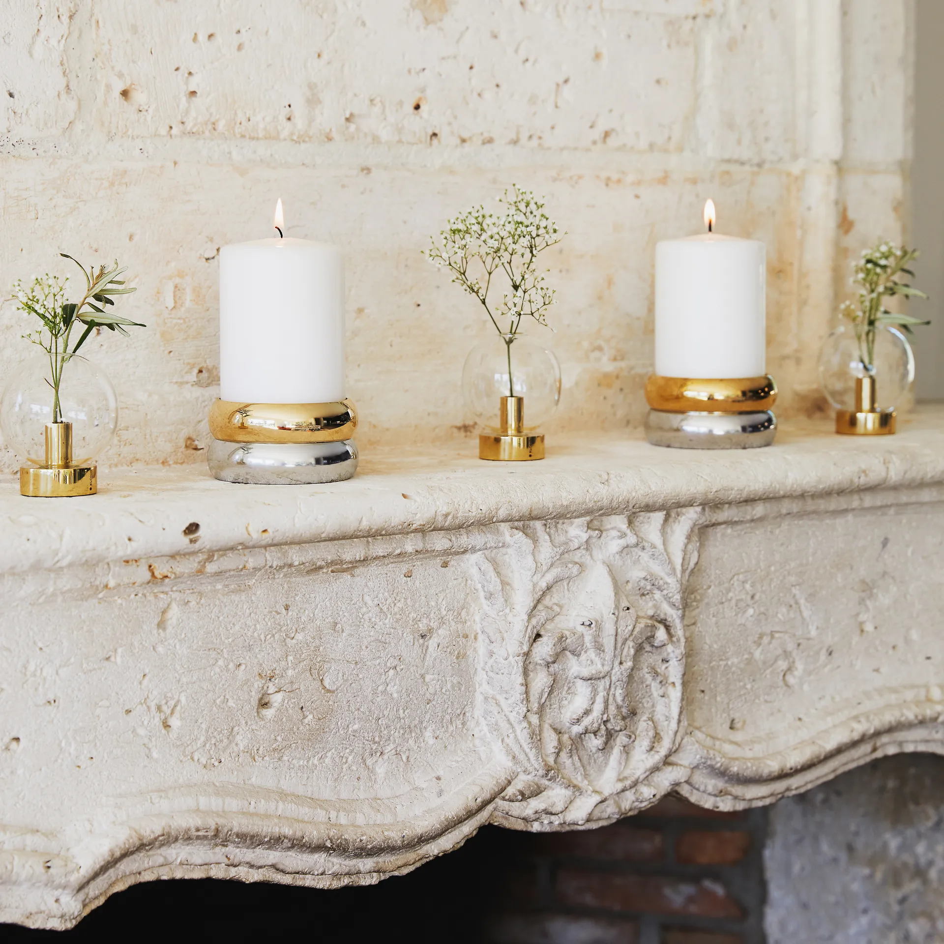 Marriage lysestake, messing sølv KLONG