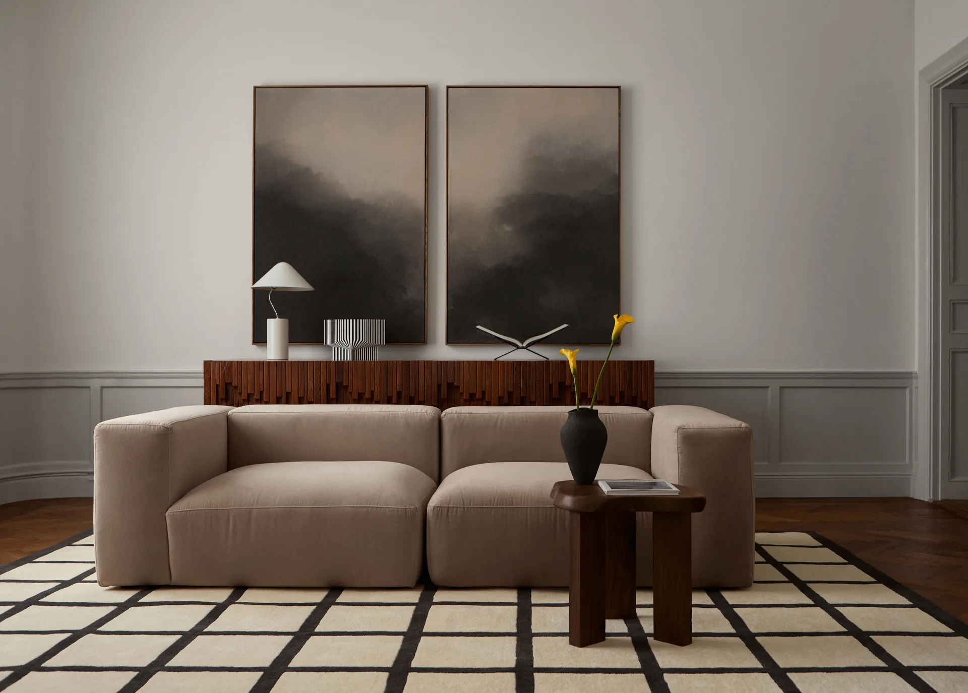 Avenue Checked Bone ullteppe, Bone White, 200x300 cm Layered