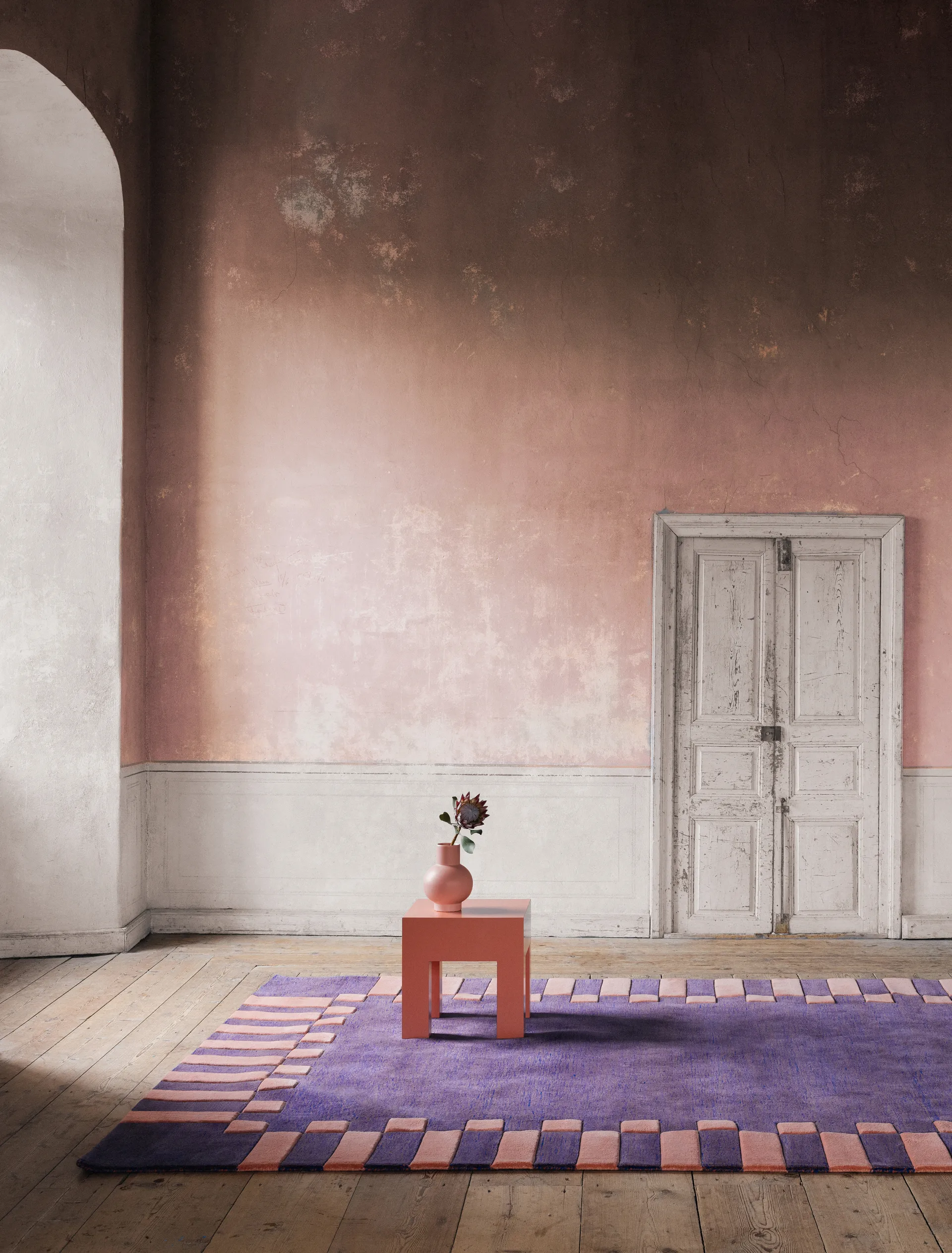 Teklan Frame ullteppe, Cobalt salmon 180x270 cm Layered