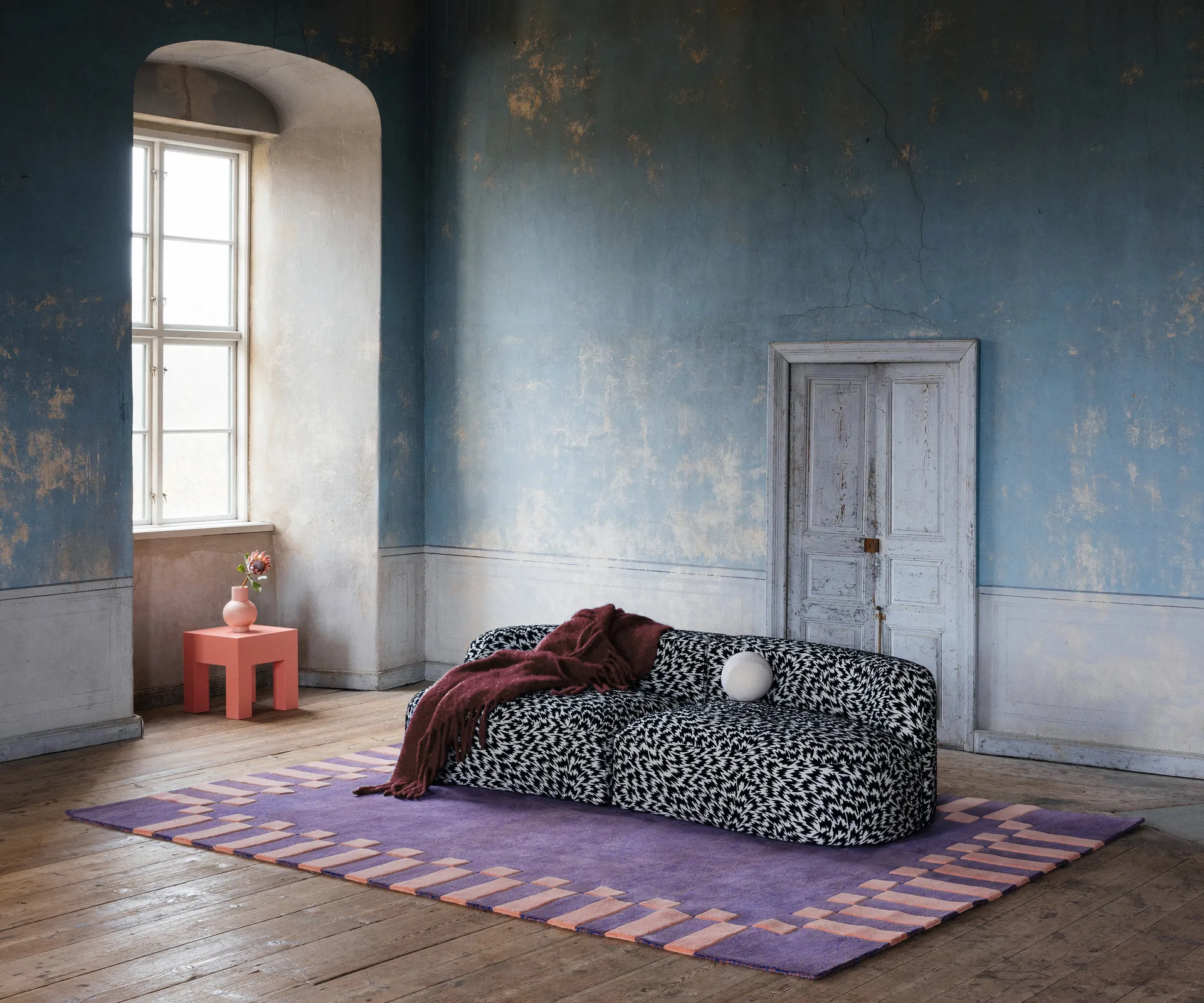 Teklan Frame ullteppe, Cobalt salmon, 300x400 cm Layered