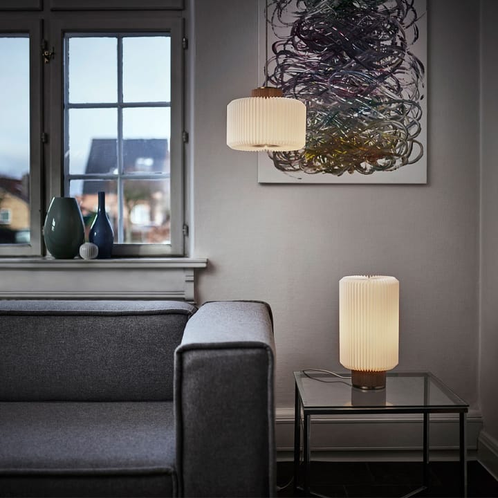 Sylinder 382 bordlampe, hvit, medium, lampfot lys eik Le Klint