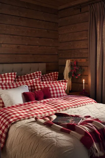 Checked Cotton Flannel putetrekk 50x60 cm - Red-light beige - Lexington