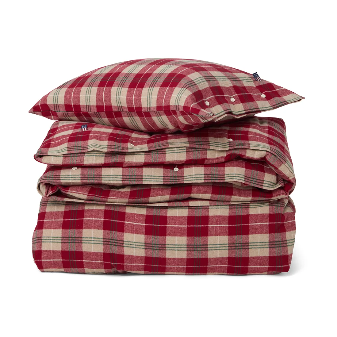 Checked Cotton Flannel sengesett, Rød-beige-grønn-hvit Lexington
