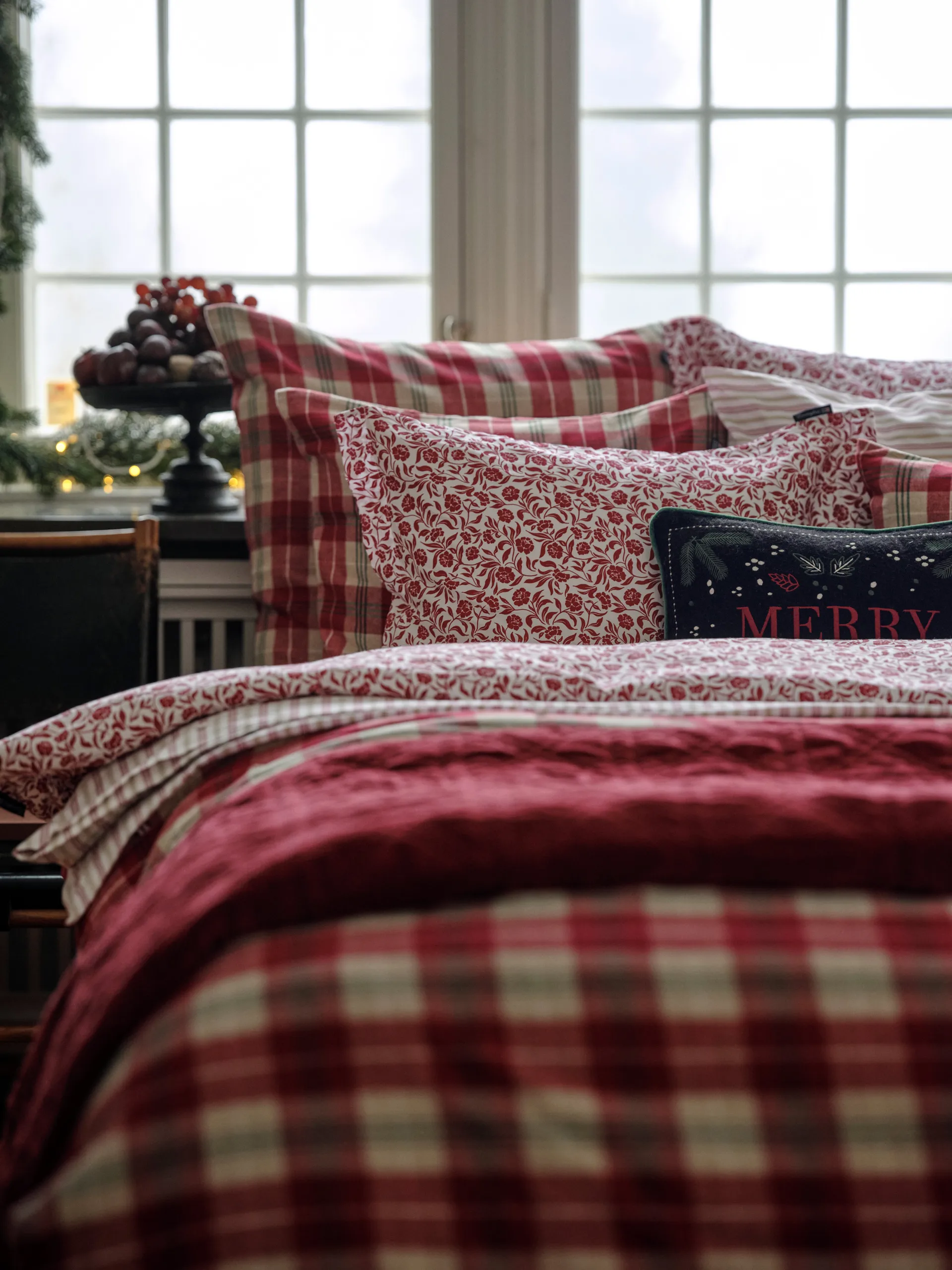 Checked Cotton Flannel sengesett, Rød-beige-grønn-hvit Lexington