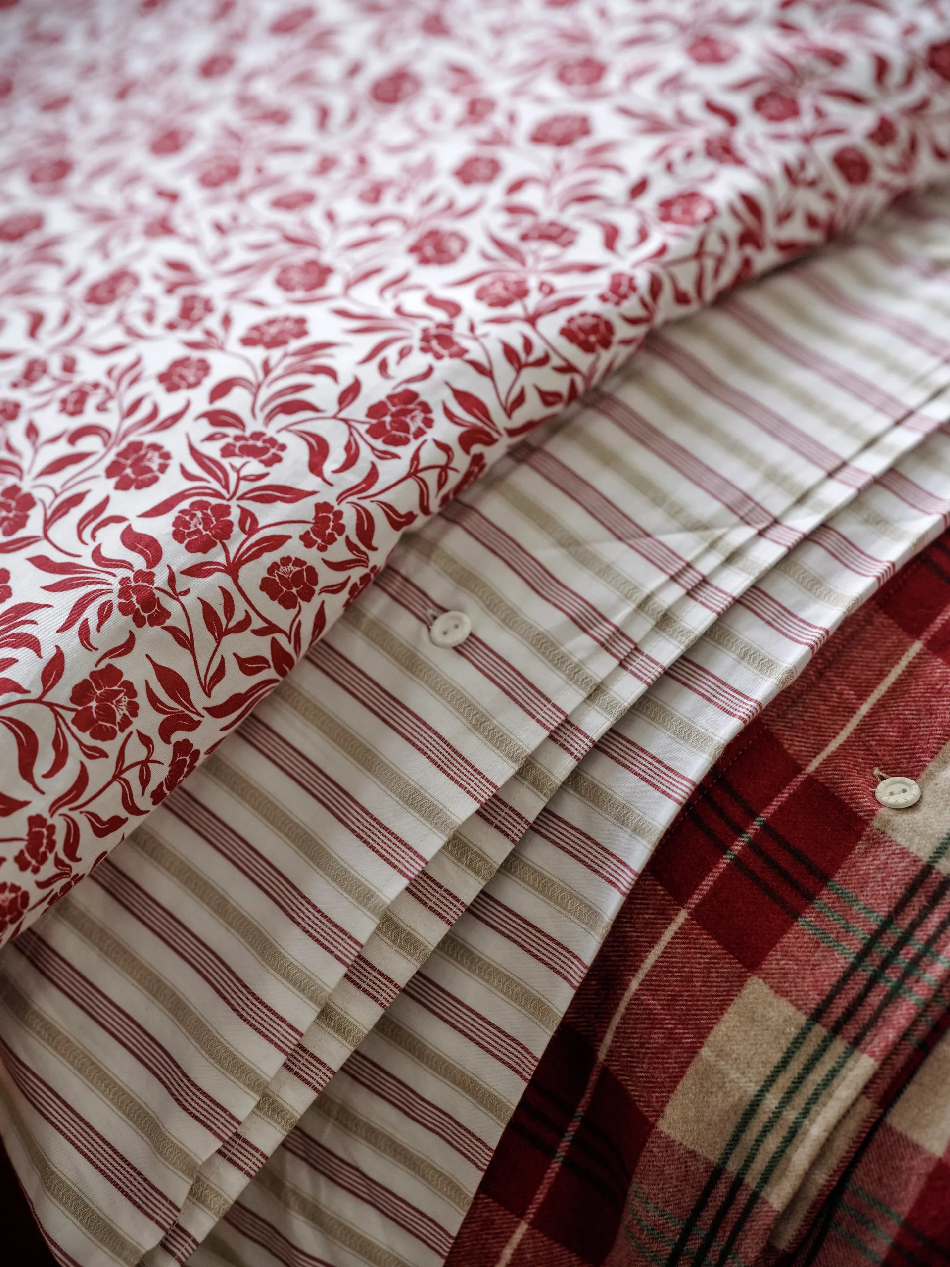 Checked Cotton Flannel sengesett, Rød-beige-grønn-hvit Lexington