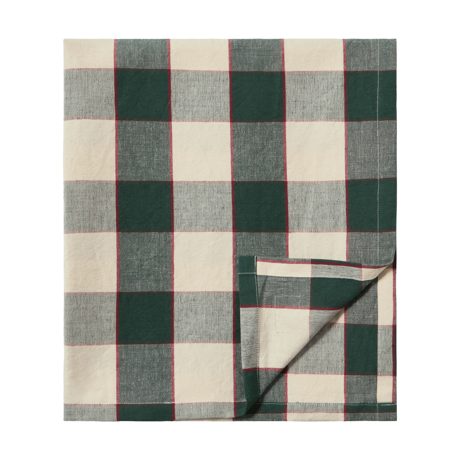 Checked Cotton Linen duk 150 x 350 cm, Green-light beige-red Lexington