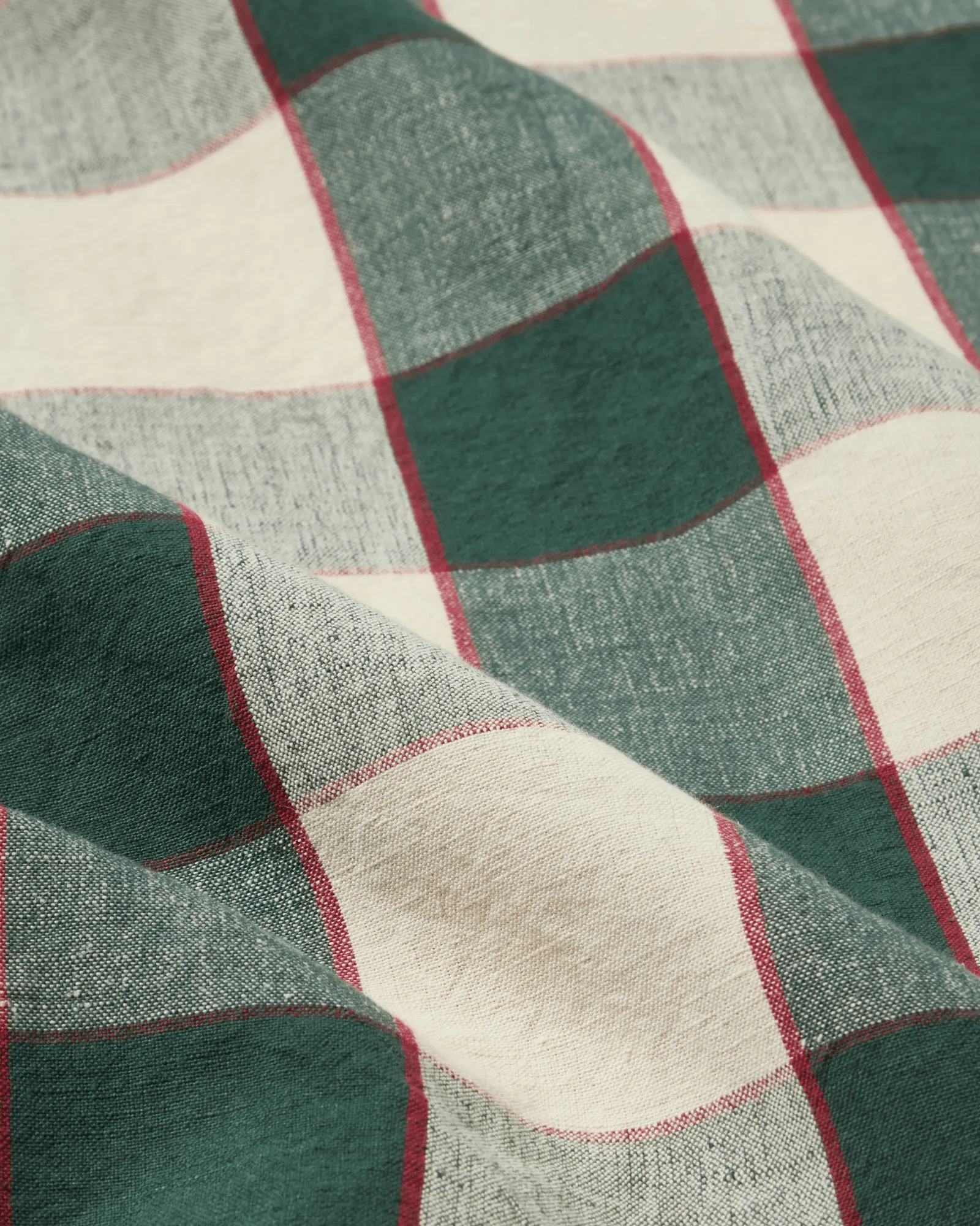 Checked Cotton Linen duk 150 x 350 cm, Green-light beige-red Lexington