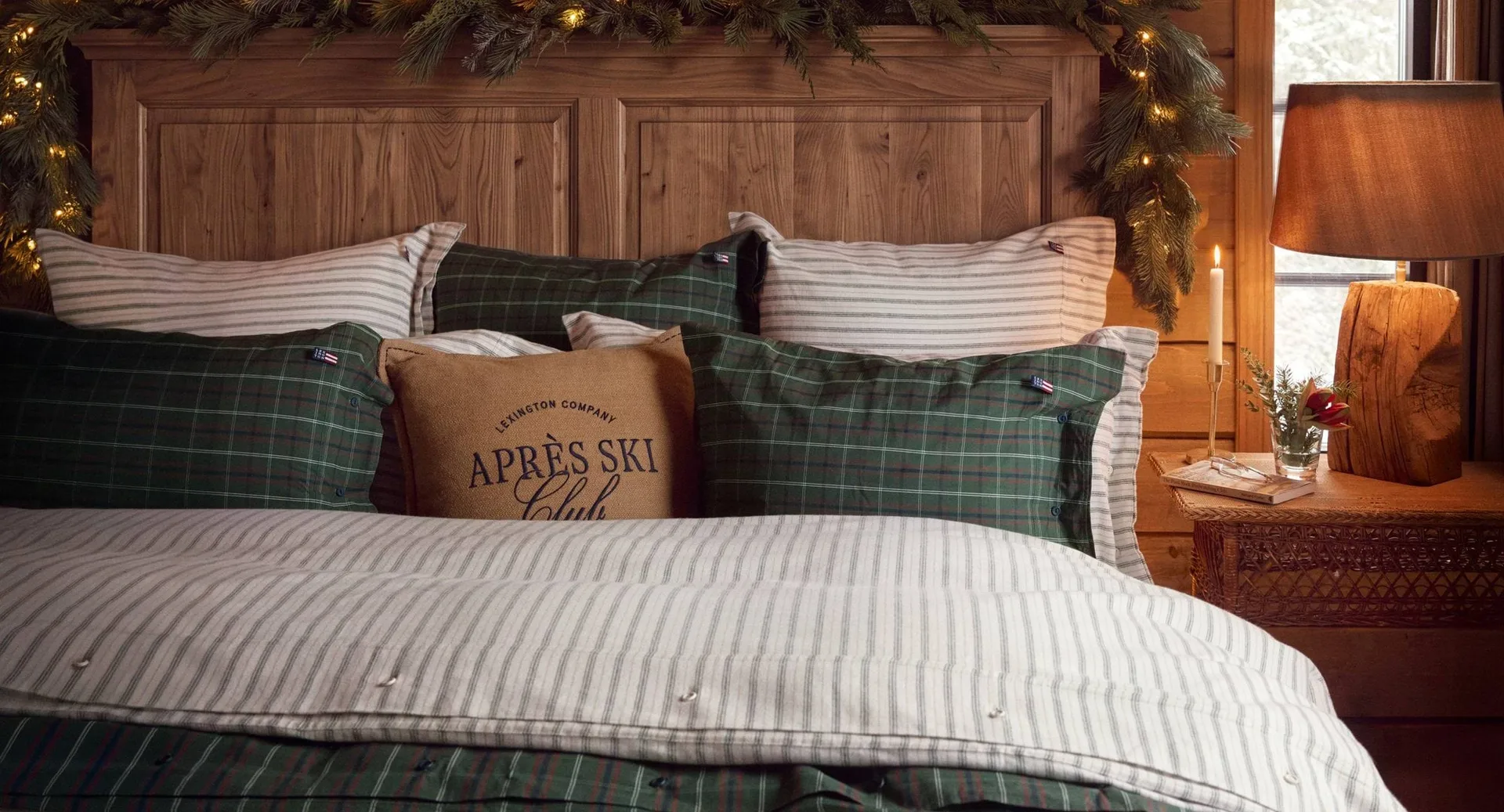 Checked cotton percale putetrekk, Green-navy, 50x90 cm Lexington
