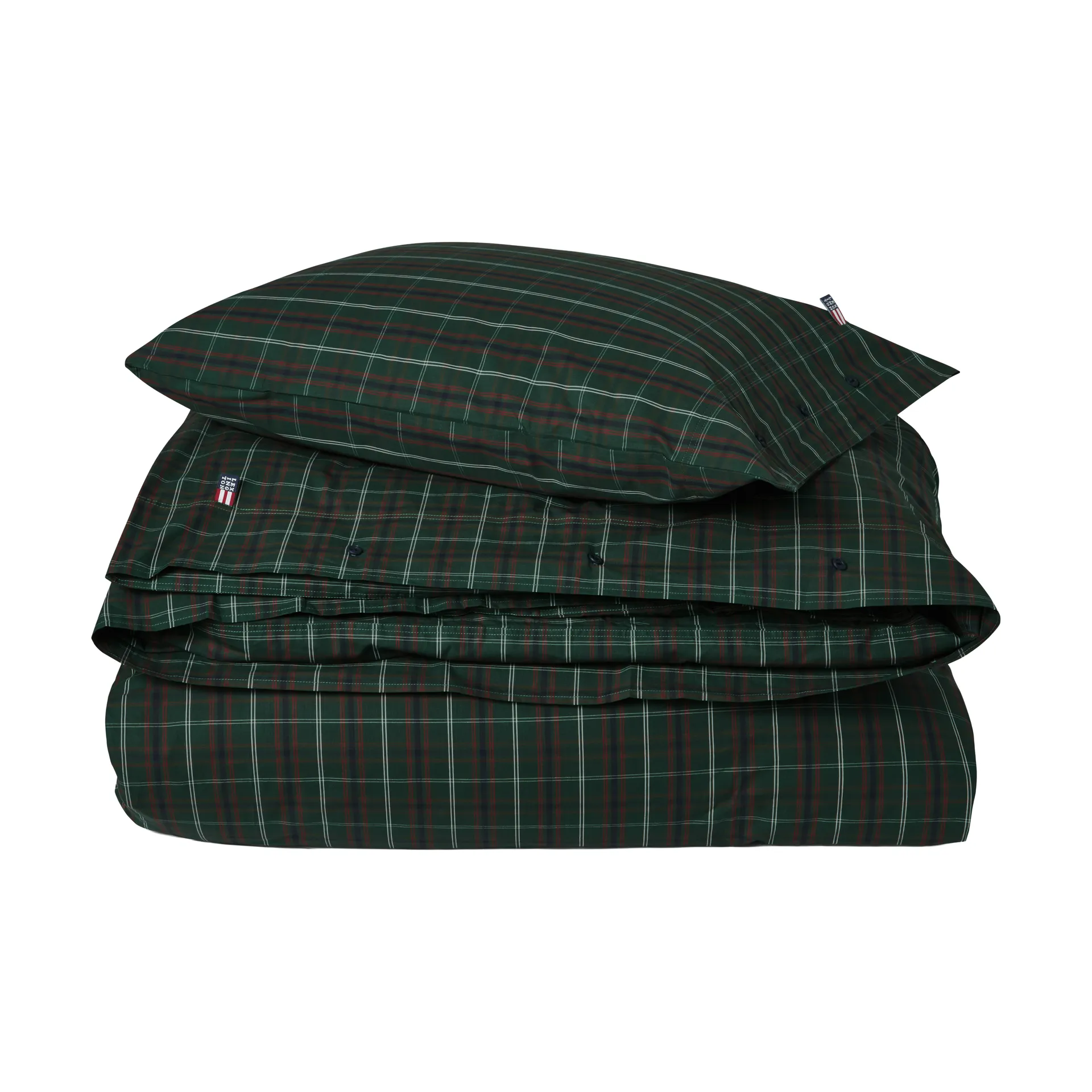 Checked cotton percale sengesett, Green-navy, 2 stk 50x60 cm/1 stk 220x220 cm Lexington