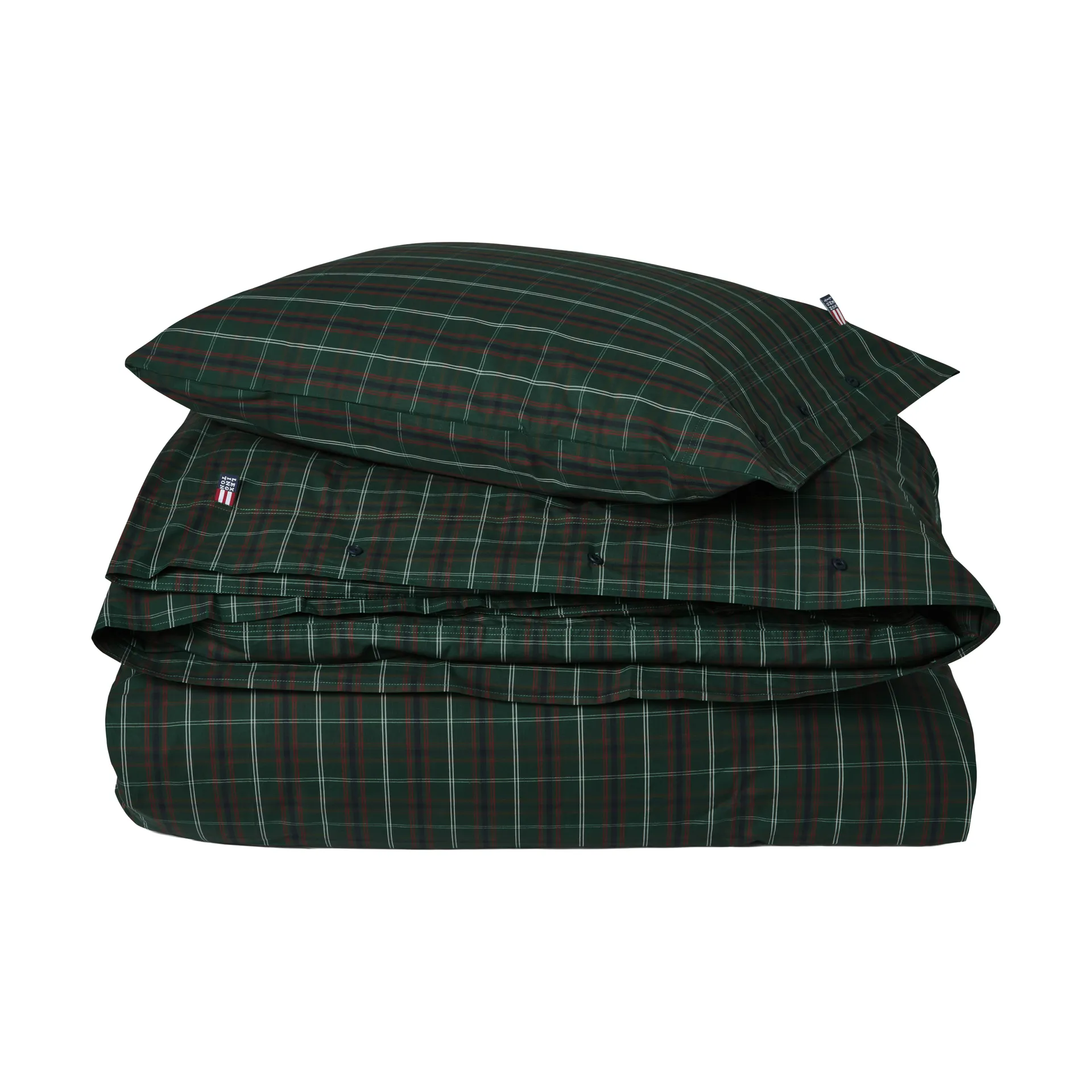 Checked cotton percale sengesett, Green-navy, 50x60 cm/150x210 cm Lexington