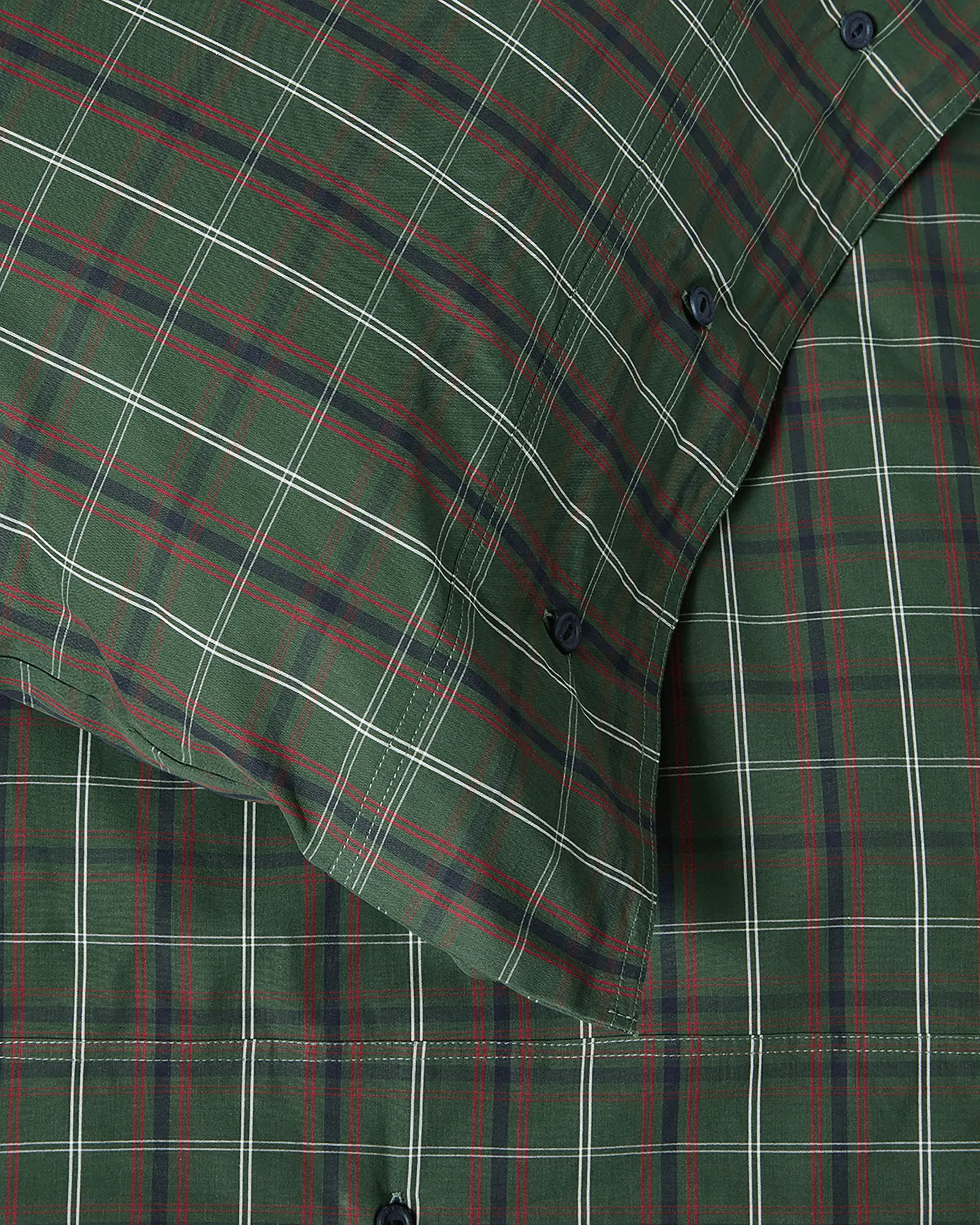 Checked cotton percale sengesett, Green-navy, 50x60 cm/150x210 cm Lexington