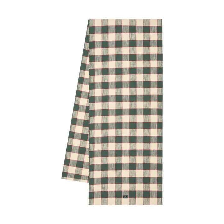 Checked økologisk bomull løper - Green-Light beige-red, 50x250 cm - Lexington