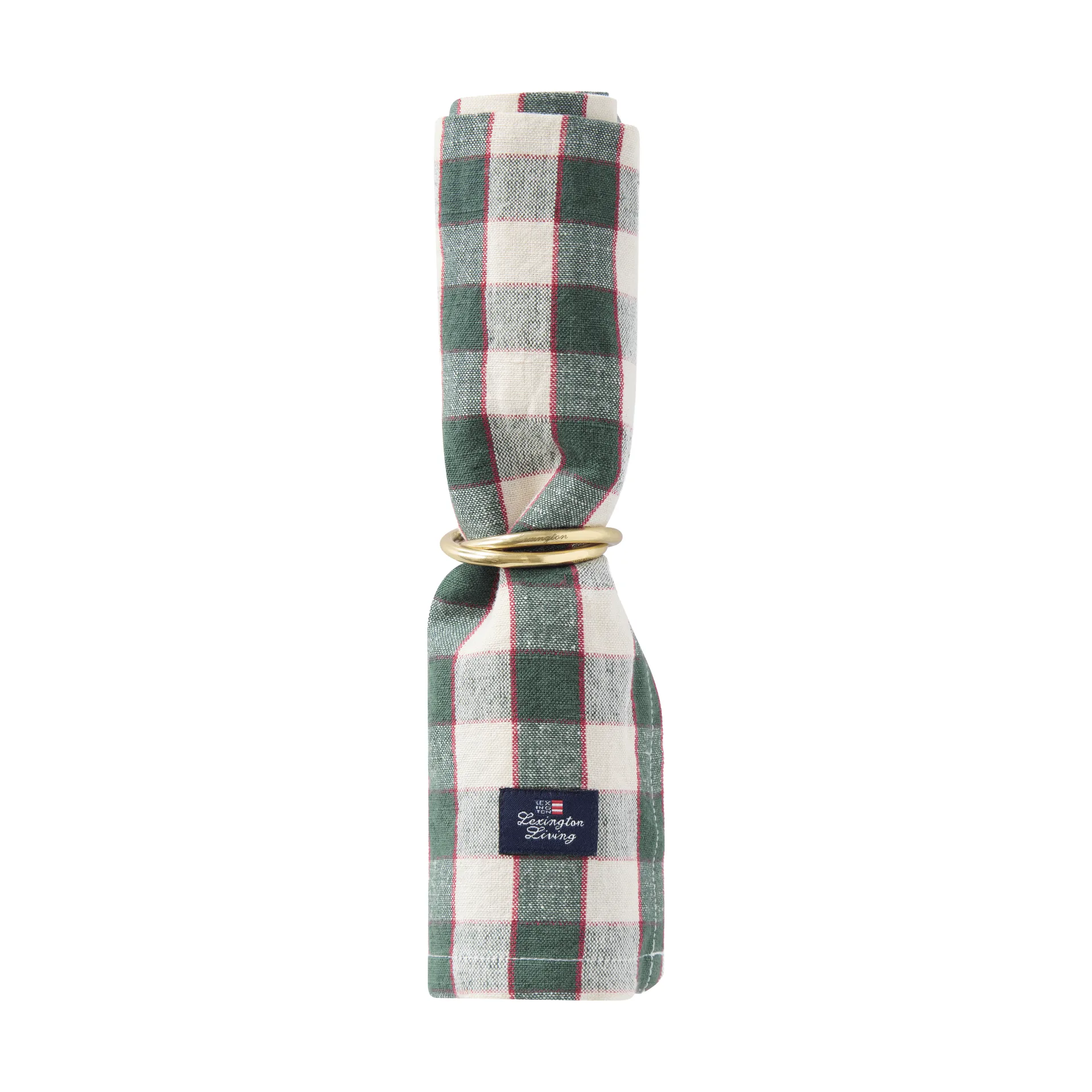 Checked Linen/Cotton stoffserviett 50x50 cm, Green-light beige-red Lexington