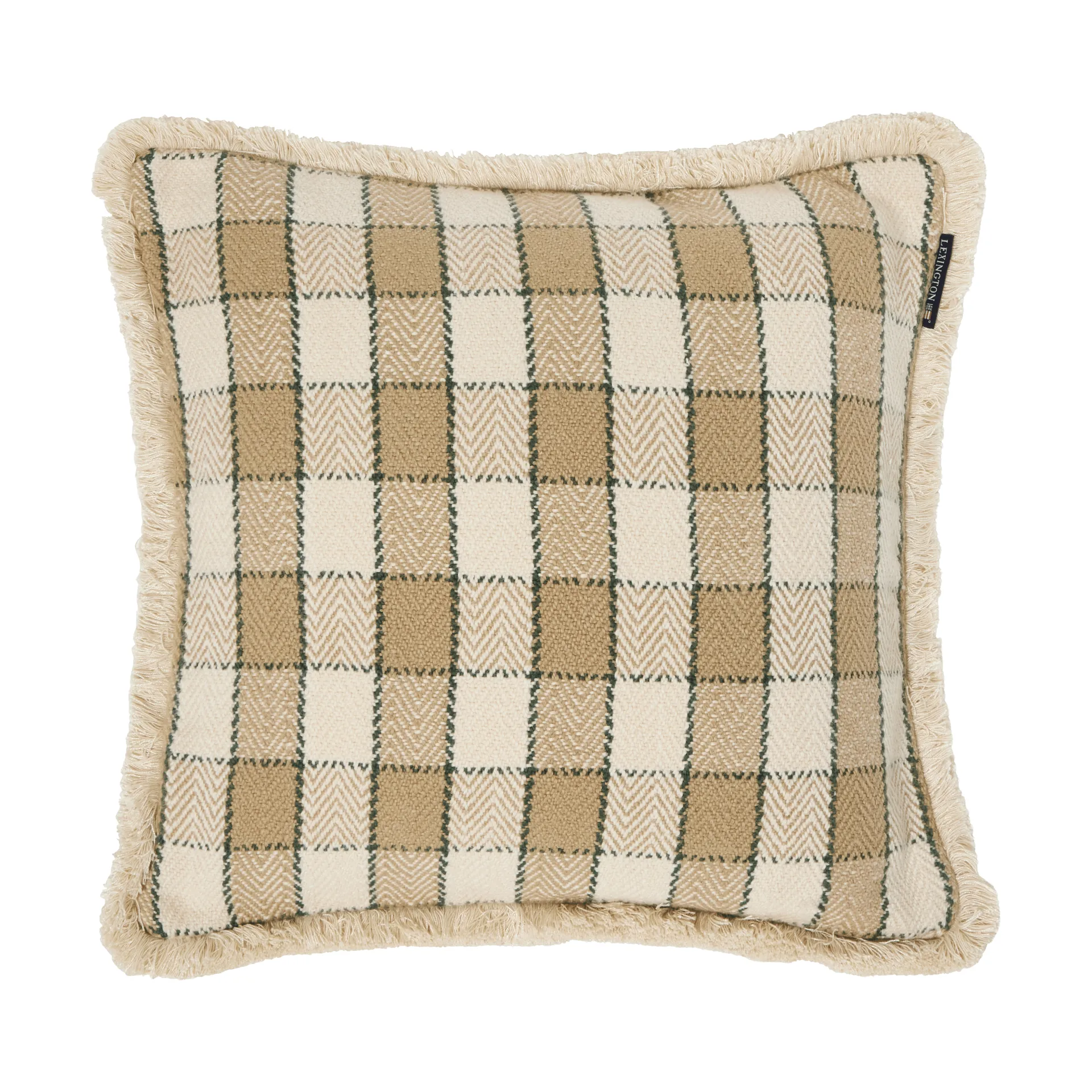 Checked organic cotton fringe putetrekk, Beige-light beige-green Lexington