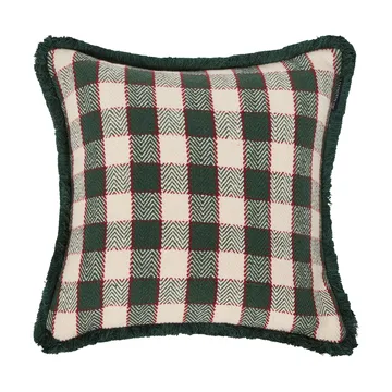 Checked organic cotton fringe putetrekk - Green-light beige-red - Lexington