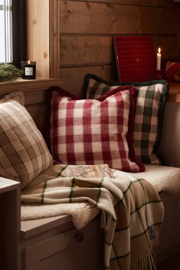 Checked organic cotton fringe putetrekk - Green-light beige-red - Lexington