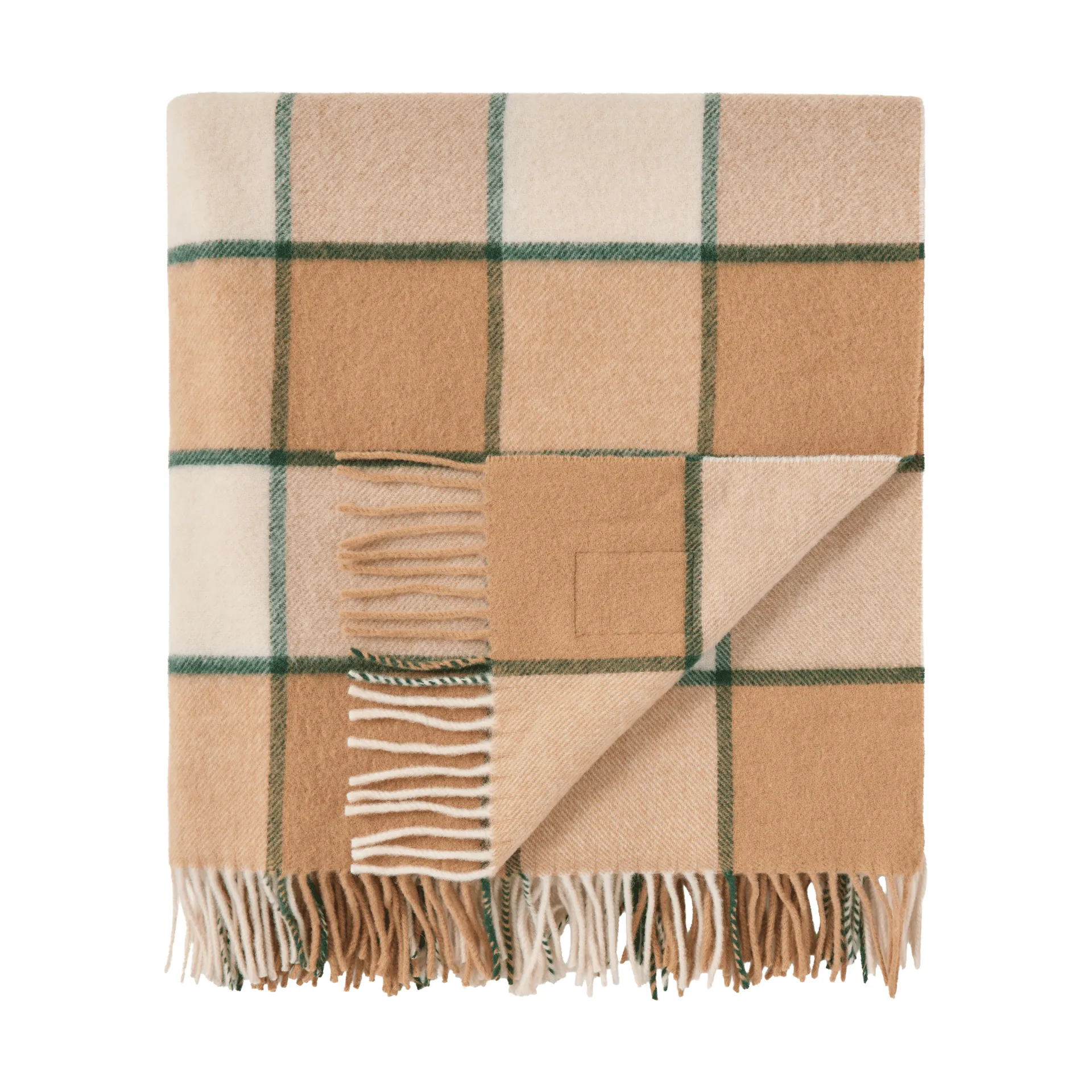 Checked Recycled Wool pledd 130 x 170 cm, Beige-Light beige-green Lexington