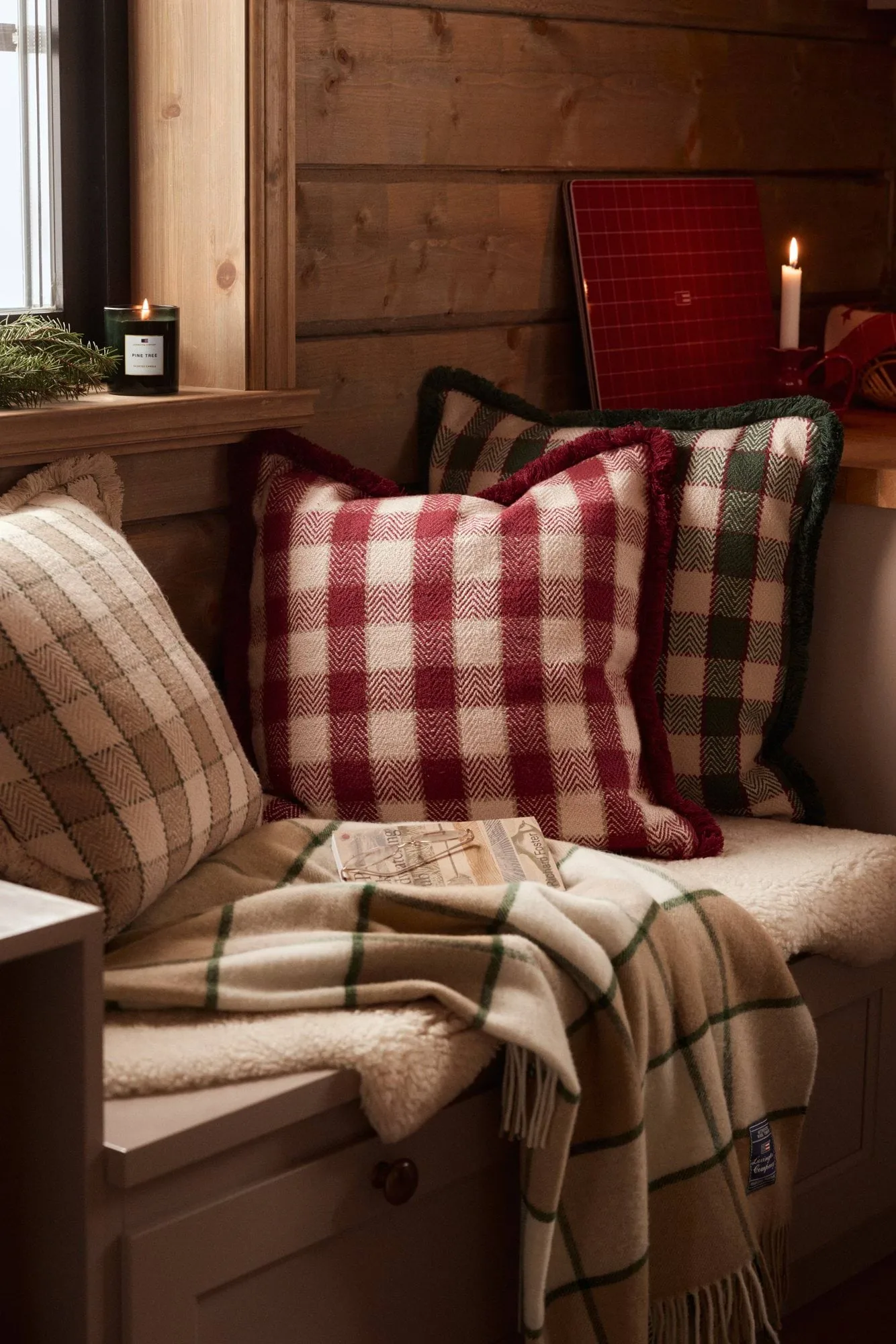 Checked Recycled Wool pledd 130 x 170 cm, Beige-Light beige-green Lexington