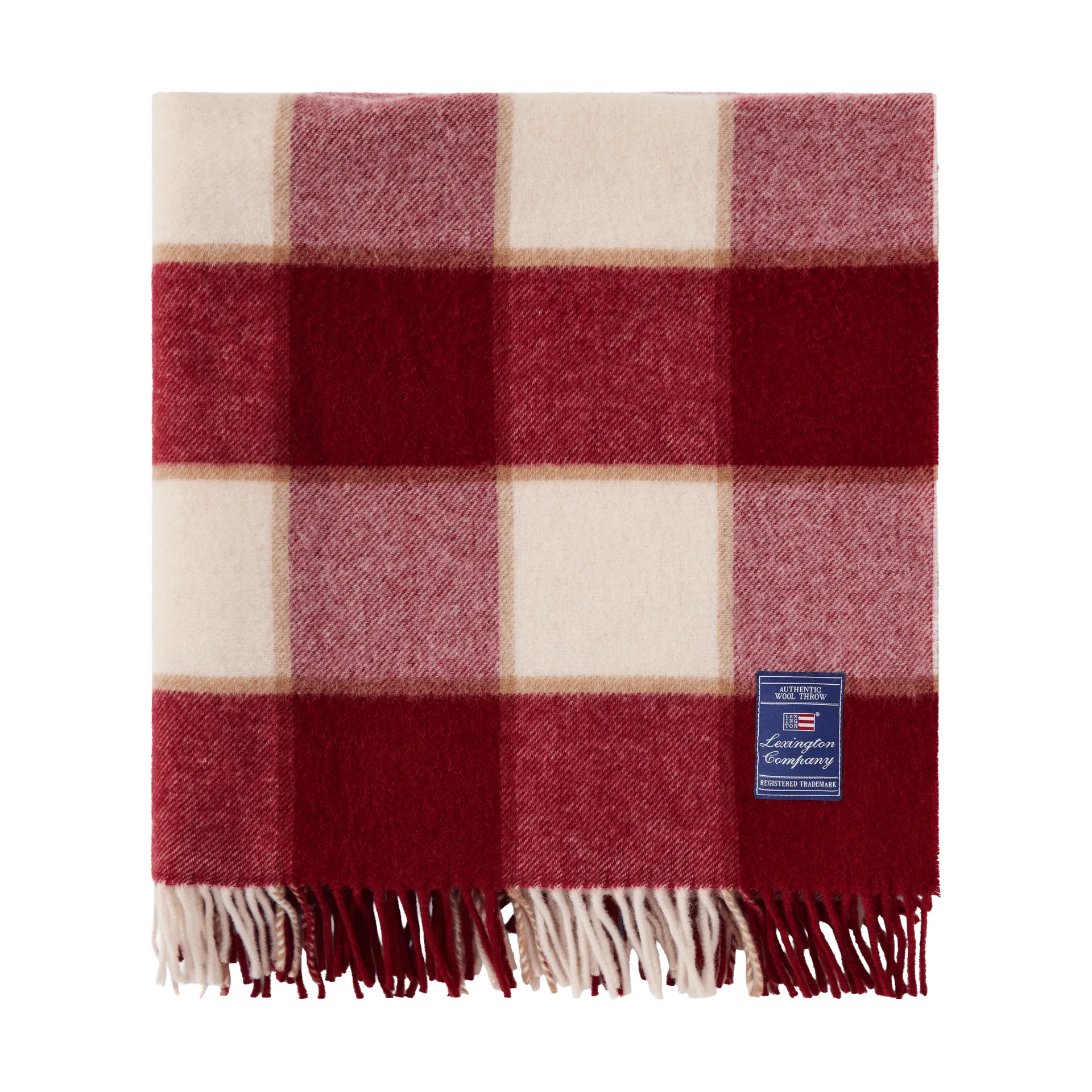 Checked Recycled Wool pledd 130 x 170 cm, Red-Light beige-beige Lexington