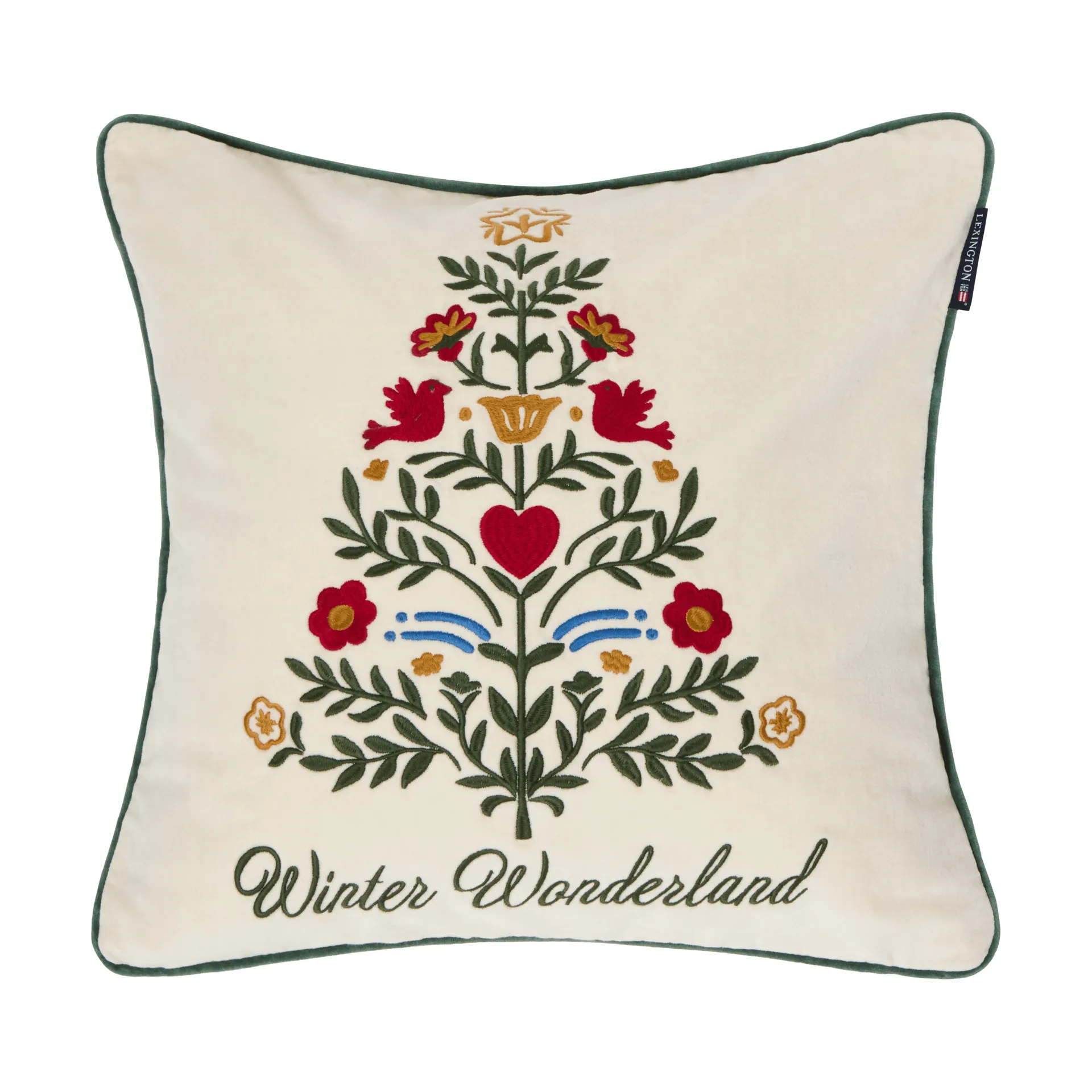 Christmas Tree velvet putetrekk, Light beige-multi, 50x50 cm Lexington