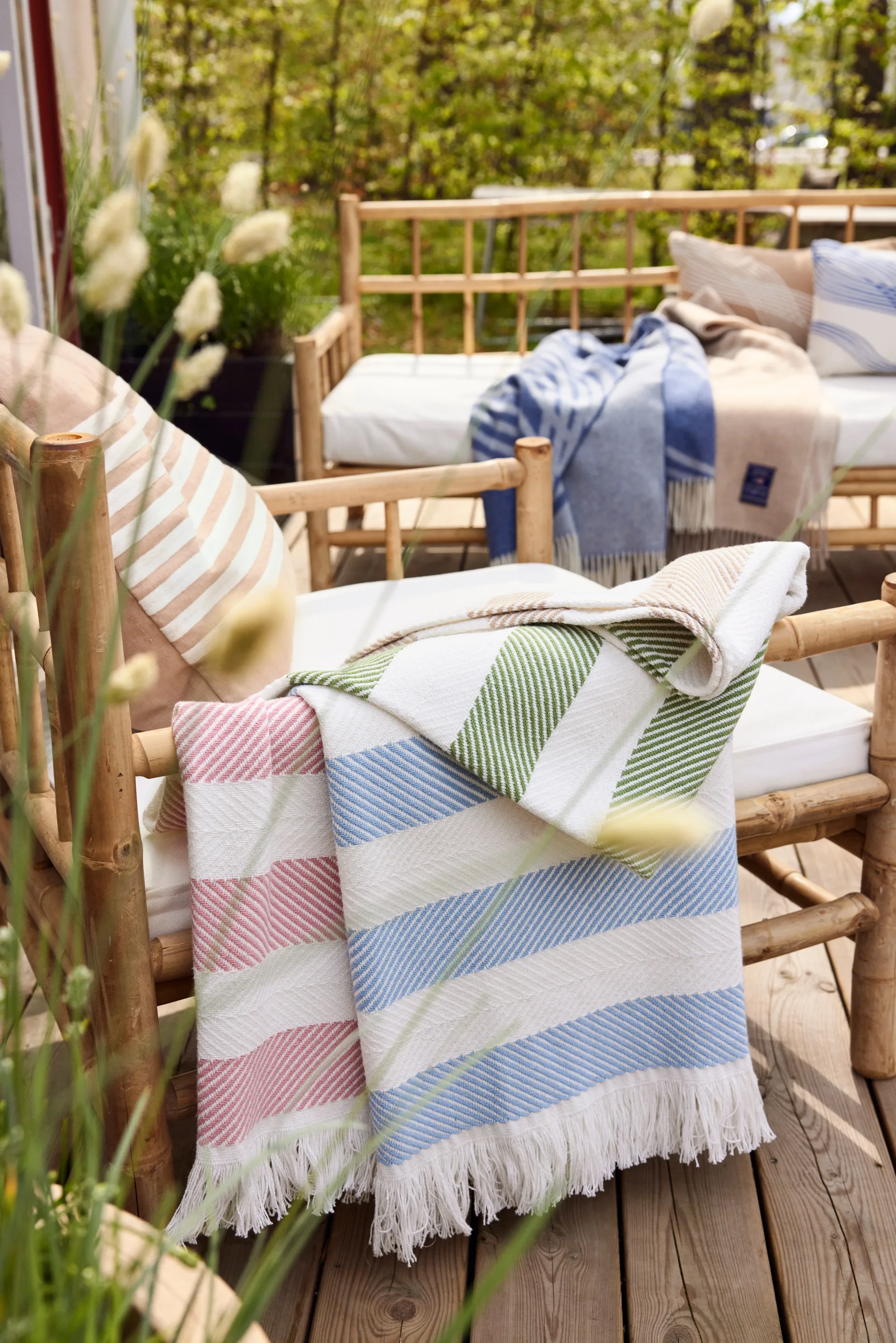Emboidery Striped Linen/Cotton putetrekk 50x50 cm, Beige-white Lexington