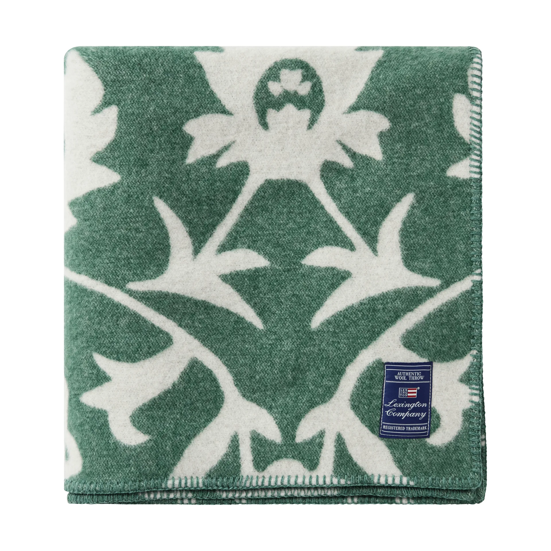Flower jacquardvevd ullpledd, Green-Light beige Lexington