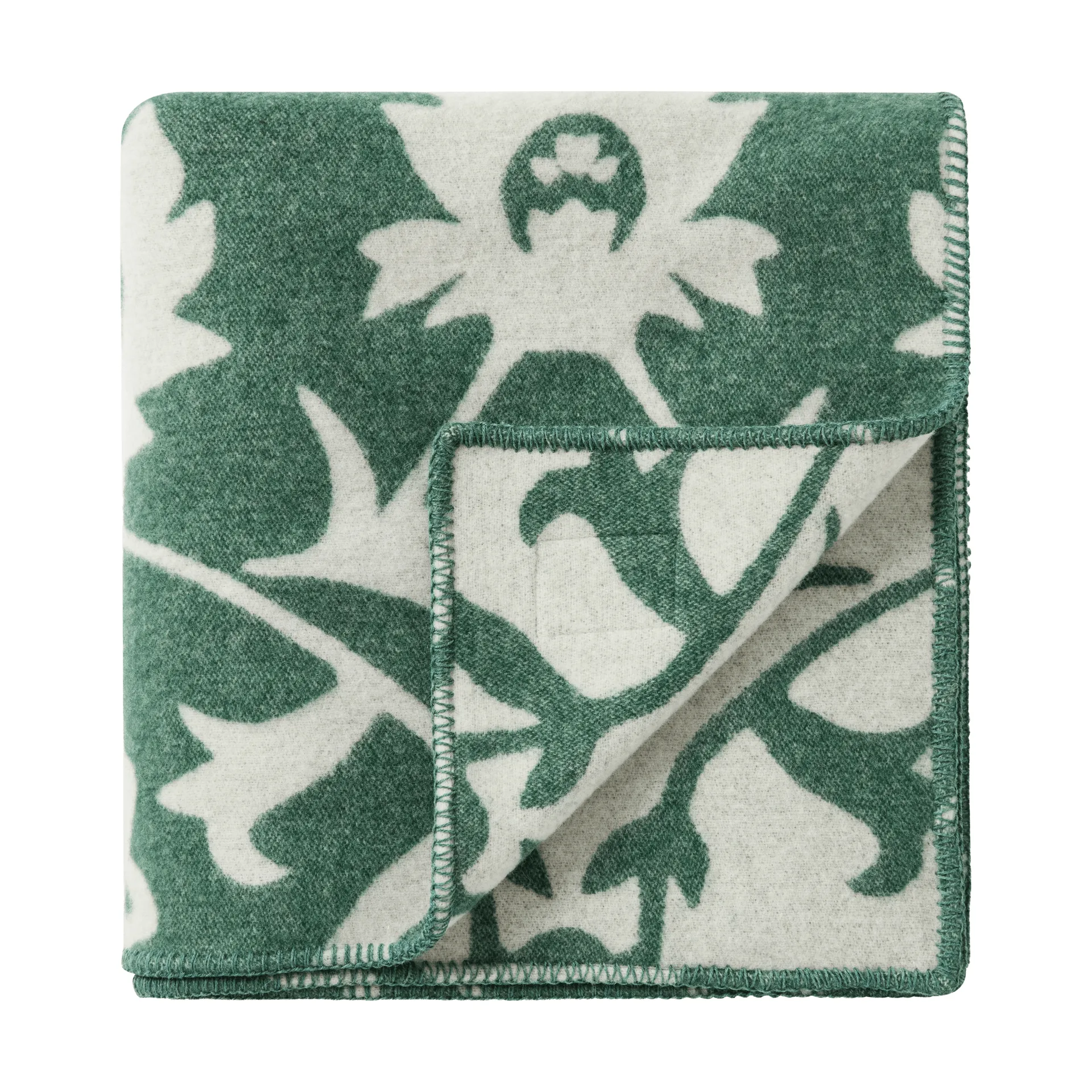 Flower jacquardvevd ullpledd, Green-Light beige Lexington