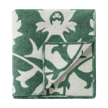 Flower jacquardvevd ullpledd - Green-Light beige - Lexington