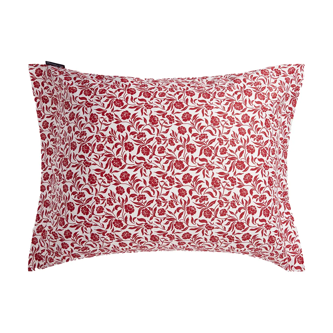 Flower Printed Cotton Sateen putetrekk 50x60 cm, Hvit-rød Lexington