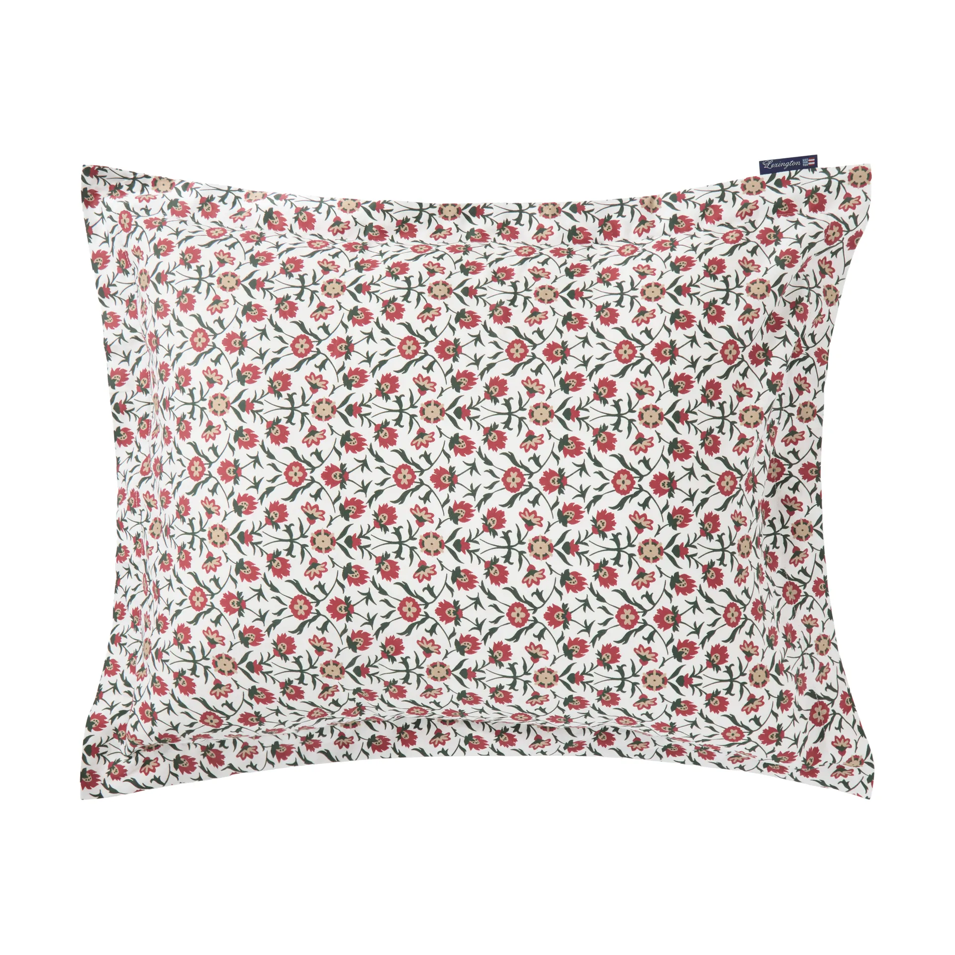 Flower Printed Cotton Sateen putetrekk 50x60 cm, White-red-green-beige Lexington