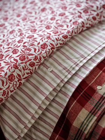 Flower Printed Cotton Sateen sengesett - Hvit-rød - Lexington