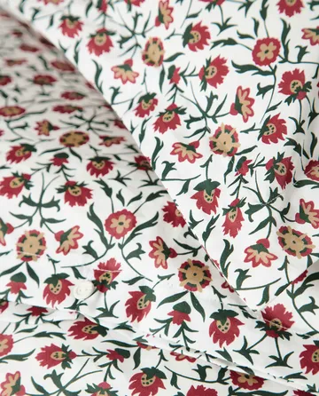 Flower Printed Cotton Sateen sengesett - White-red-green-beige, 2 st 50x60 cm/1 st 220x220 cm - Lexington