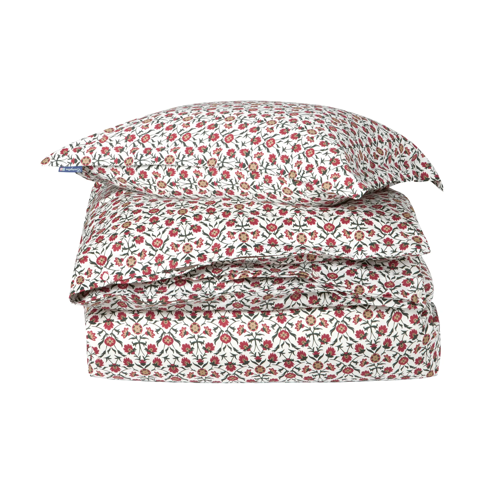 Flower Printed Cotton Sateen sengesett, White-red-green-beige, 50x60 cm/150x210 cm Lexington