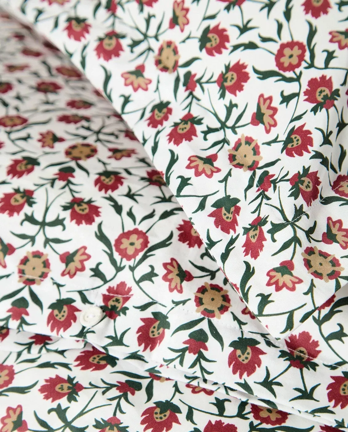 Flower Printed Cotton Sateen sengesett, White-red-green-beige, 50x60 cm/150x210 cm Lexington