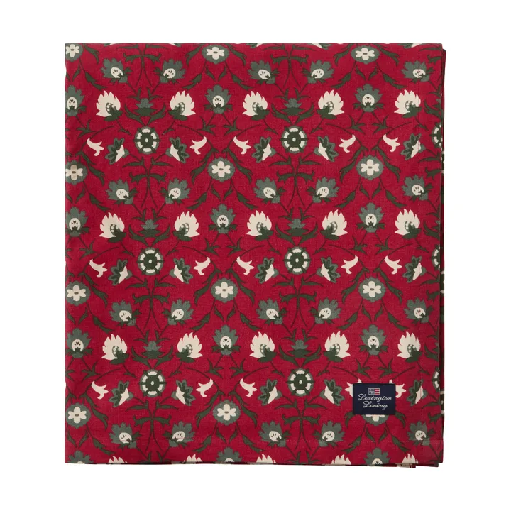 Flower printed økologisk bomullsduk - Red-beige-green, 150x250 cm - Lexington