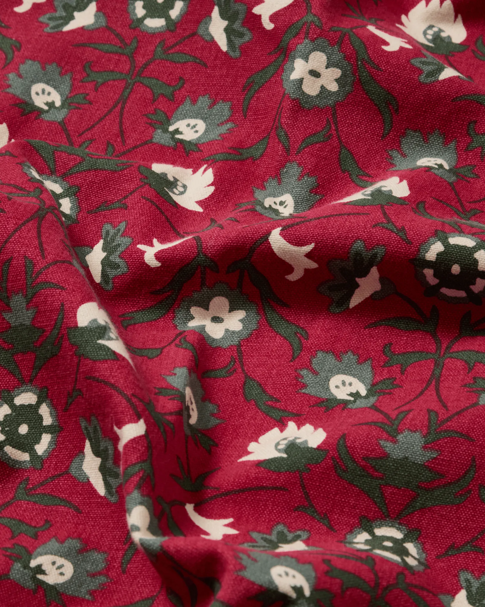 Flower printed økologisk bomullsduk, Red-beige-green, 150x250 cm Lexington