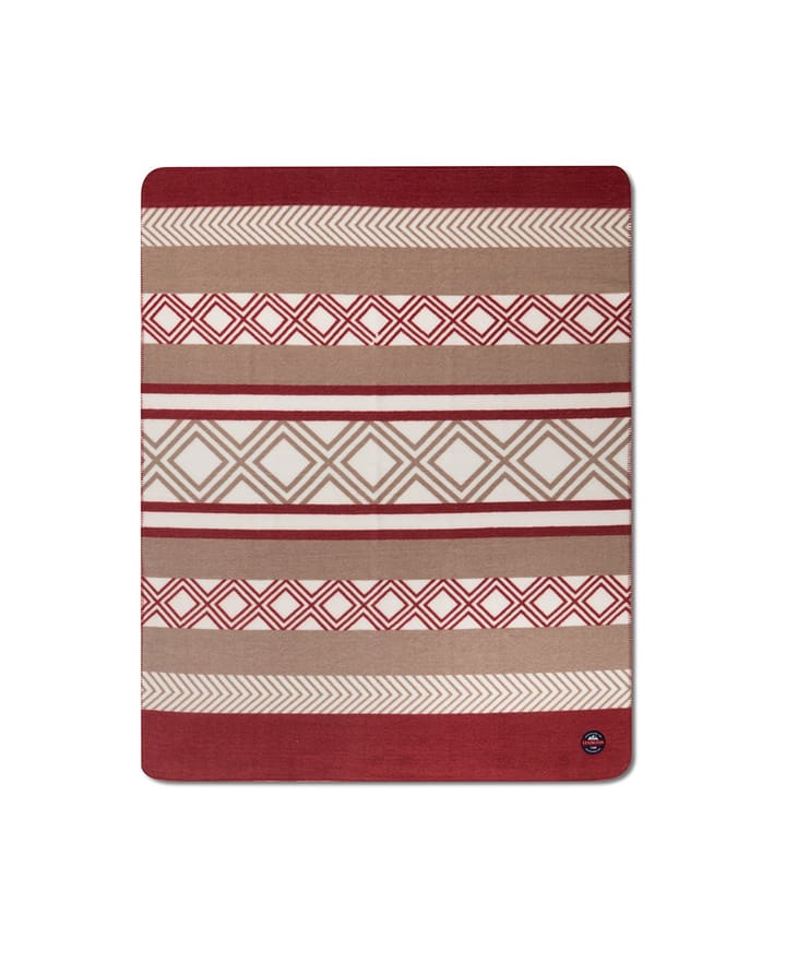 Graphic Printed pledd Fleece 130x170 cm - Rød-beige-hvit - Lexington