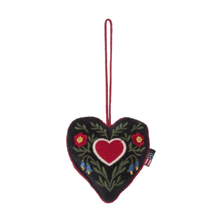 Heart økologisk fløyelsbomull juleanheng - Multi, 13x10x3 cm - Lexington