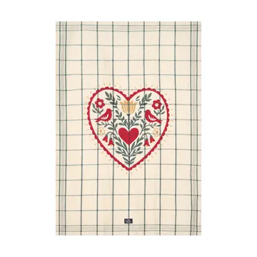 Heart lin/ bomull kjøkkenhåndkle - White-green-red, 50x70 cm - Lexington