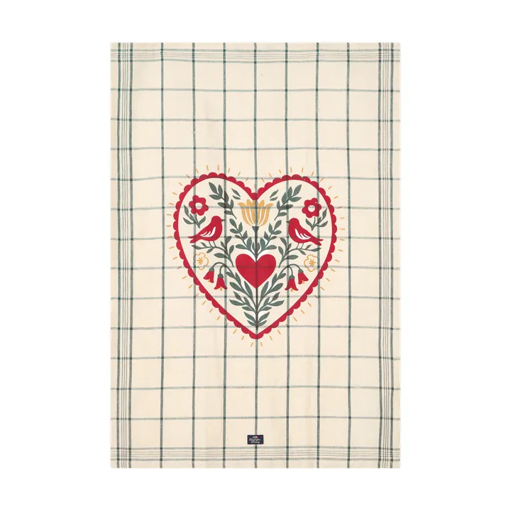 Heart lin/ bomull kjøkkenhåndkle - White-green-red, 50x70 cm - Lexington