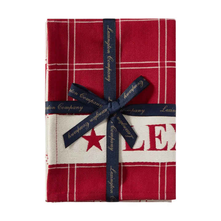 Jacquardvevd bomull kjøkkenhåndkle 2-pakning - Red-white, 50x70 cm - Lexington
