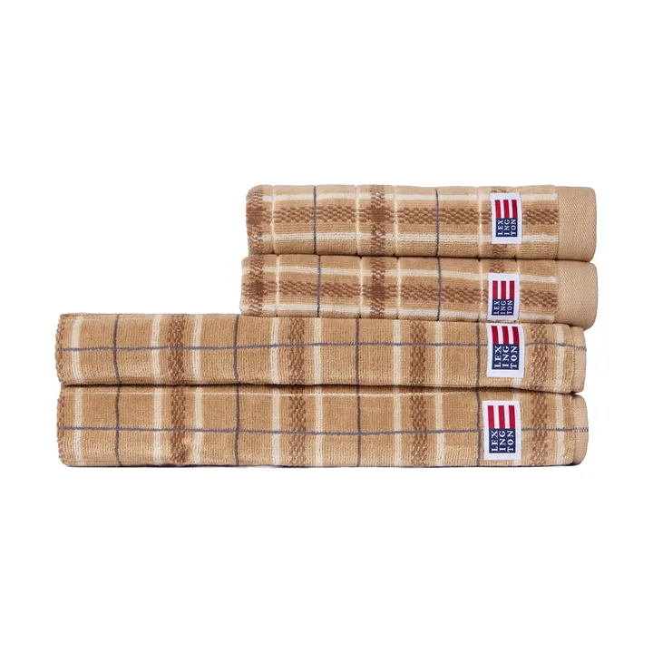 Lexington checked håndklær 4 deler - Beige-grey, 2 stk 50x70 cm, 2 stk 70x30 cm - Lexington