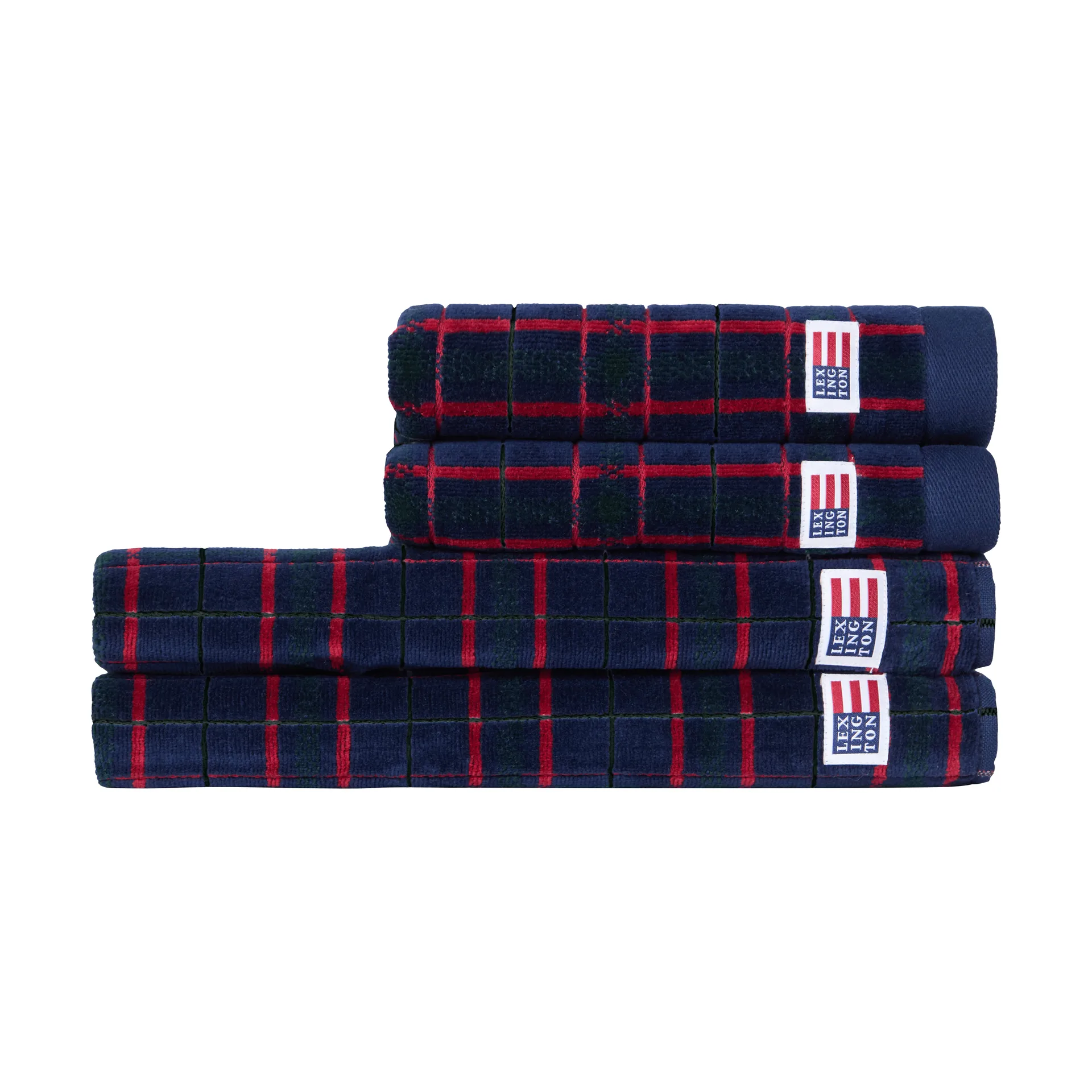Lexington checked håndklær 4 deler, Navy-green, 2 stk 50x70 cm, 2 stk 70x30 cm Lexington