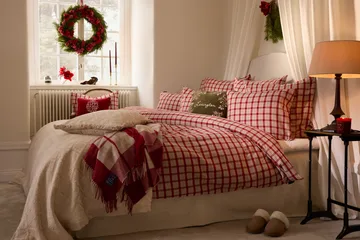 Red-beige Checked bomull flanell sengetøy 2 deler - 50x60 cm, 150x210 cm - Lexington